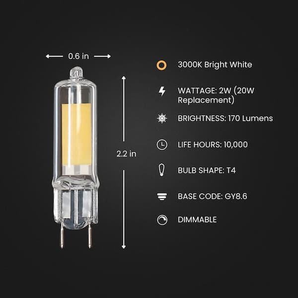 20-Watt Equivalent Bright White (3000K) T4 GY8.6 Bi-Pin Base LED Light Bulb (6-Pack)