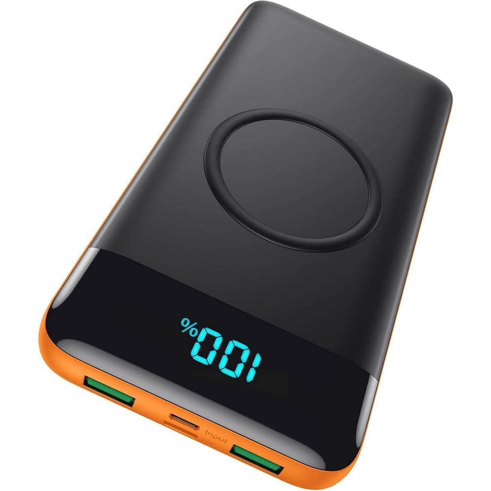 30800mAh 15W Wireless Charger Portable Power Bank with LCD, 2 USB-A and 1 U