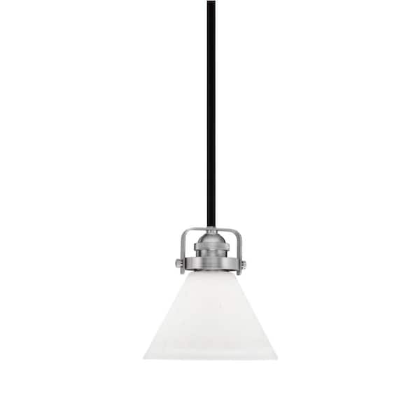 Unbranded Decatur 60-Watt 1-Light Black and Nickel Light Mini Pendant with 7 in. White Muslin Glass Shade, No Bulb Included