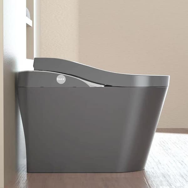 Modern Elongated Bidet Toilet 1.28 GPF in Gray with Auto Open/Close, Heated Seat, Warm Water, Foam Shield, Auto Flush