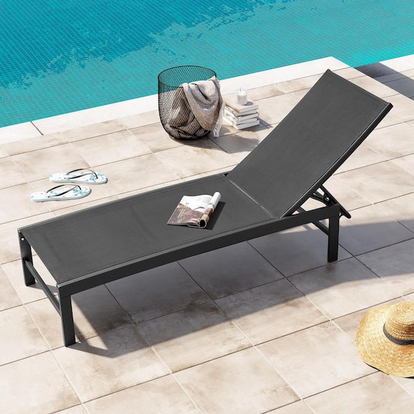 Crestlive Products Black Aluminum Adjustable Outdoor Chaise Lounge