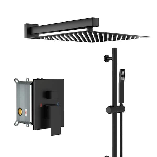 Aurora Decor Fly Wall Bar Shower Kit 2-Spray Patterns 12 in. Wall Mount Dual Shower Heads in Matte Black