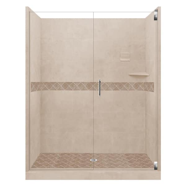 American Bath Factory Espresso Diamond Hinged 36 in. x 60 in. x 80 in. Center Drain Alcove Shower Kit in Brown Sugar and Chrome Hardware