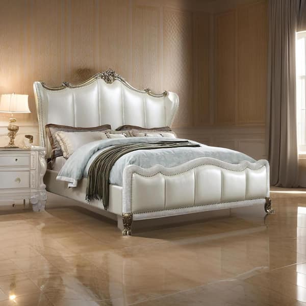 Benjara Dury Green and Brown Wood Frame Queen Platform Bed with Tufted Upholstered Headboard