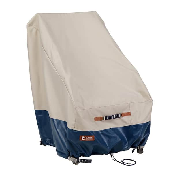 Classic Accessories Mainland 25.5 in. L x 32.5 in. W x 34 in. H Fog/Navy High Back Patio Chair Cover