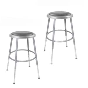 Otto 27 in Height Adjustable Grey Vinyl Padded Stool, Metal Frame, (2-Pack)