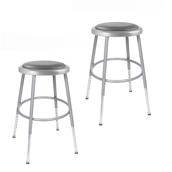 HAMPDEN FURNISHINGS Otto 27 in Height Adjustable Grey Vinyl Padded Stool, Metal Frame, (2-Pack)