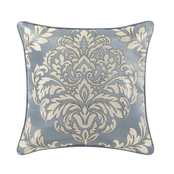 Unbranded Lorenzo Blue Polyester Damask 20" Square Decorative Throw Pillow 20 In. L X 20 In. W