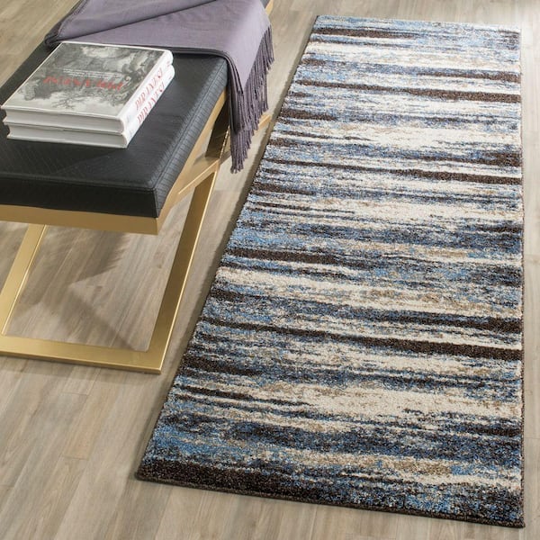 Retro Cream/Blue 2 ft. x 7 ft. Striped Runner Rug