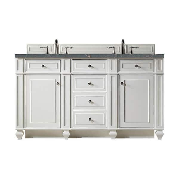 James Martin Vanities Bristol 60.0 in. W x 23.5 in. D x 34.0 in. H Bathroom Vanity in Bright White with Parisien Bleu Silestone Quartz Top