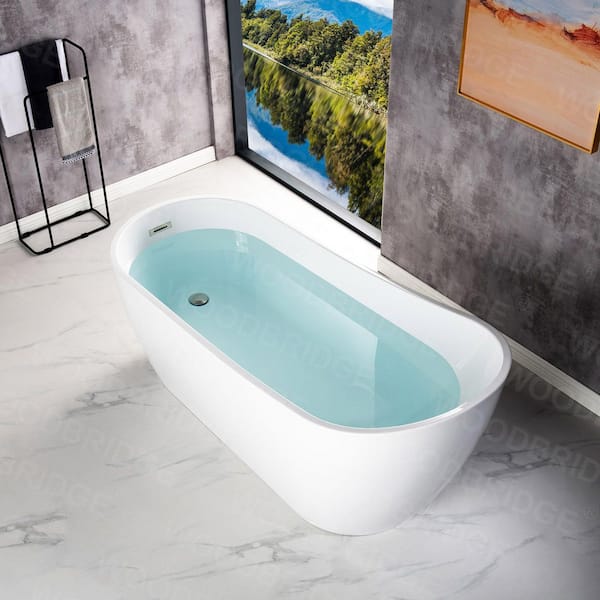 WOODBRIDGE Auch 67 in. Acrylic FlatBottom Single Slipper Bathtub with  Brushed Nickel Overflow and Drain Included in White HBT5658 - The Home Depot