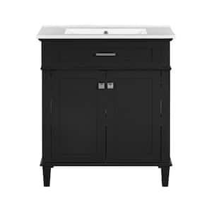 30 in. W Freestanding Single Sink Bath Vanity in Black with White Ceramic Basin Top Unassembled