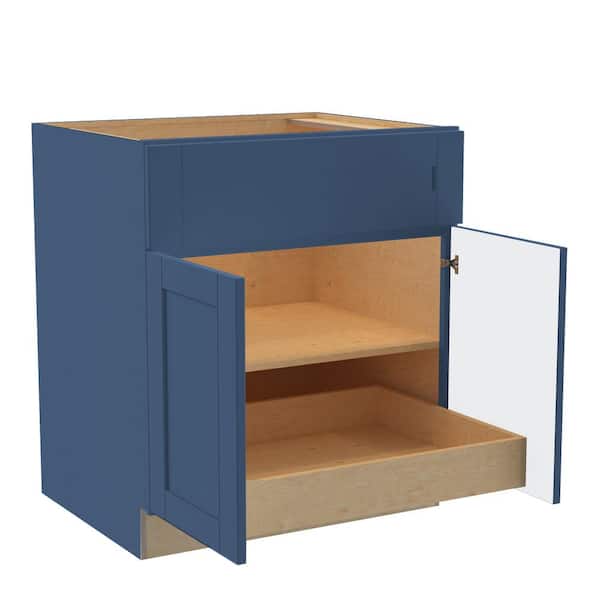 Home Decorators Collection Washington Vessel Blue Plywood Shaker Assembled Base Kitchen Cabinet FH 1 ROT Sft Cls 30 in W x 24 in D x 34.5 in H