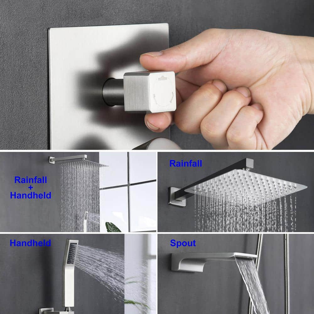 Brushed Nickel 10" Rain Shower Faucet Set with Handheld