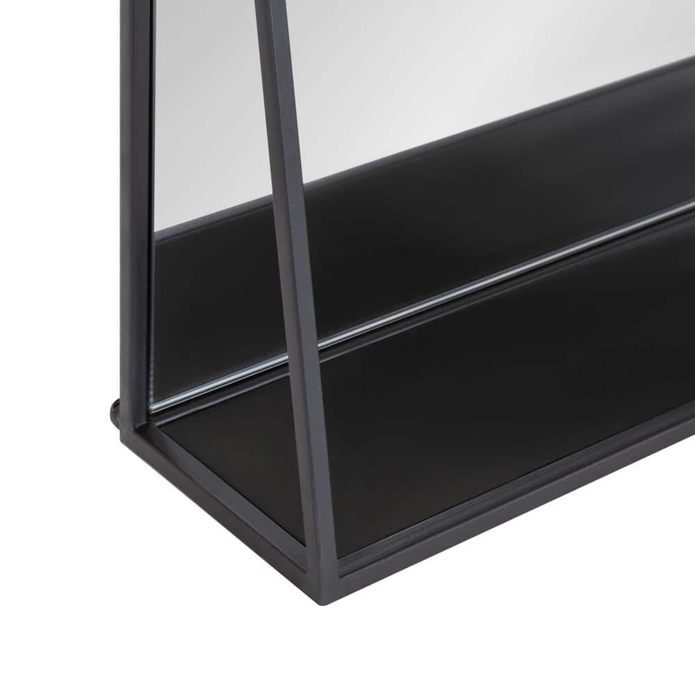 Lintz 32" Black Iron Rectangular Vanity Mirror with Shelf