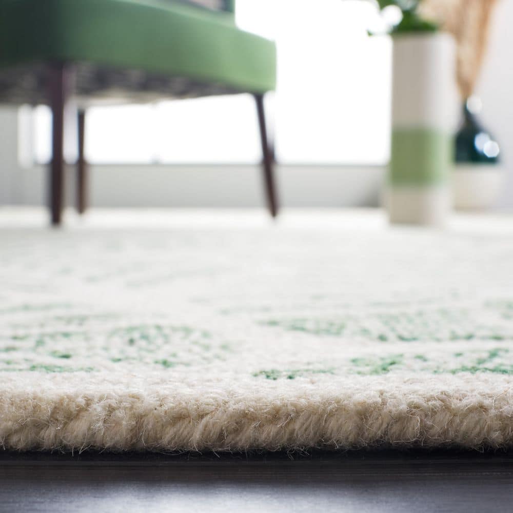 Ivory & Green Floral Tufted Wool-Silk 6' Square Rug