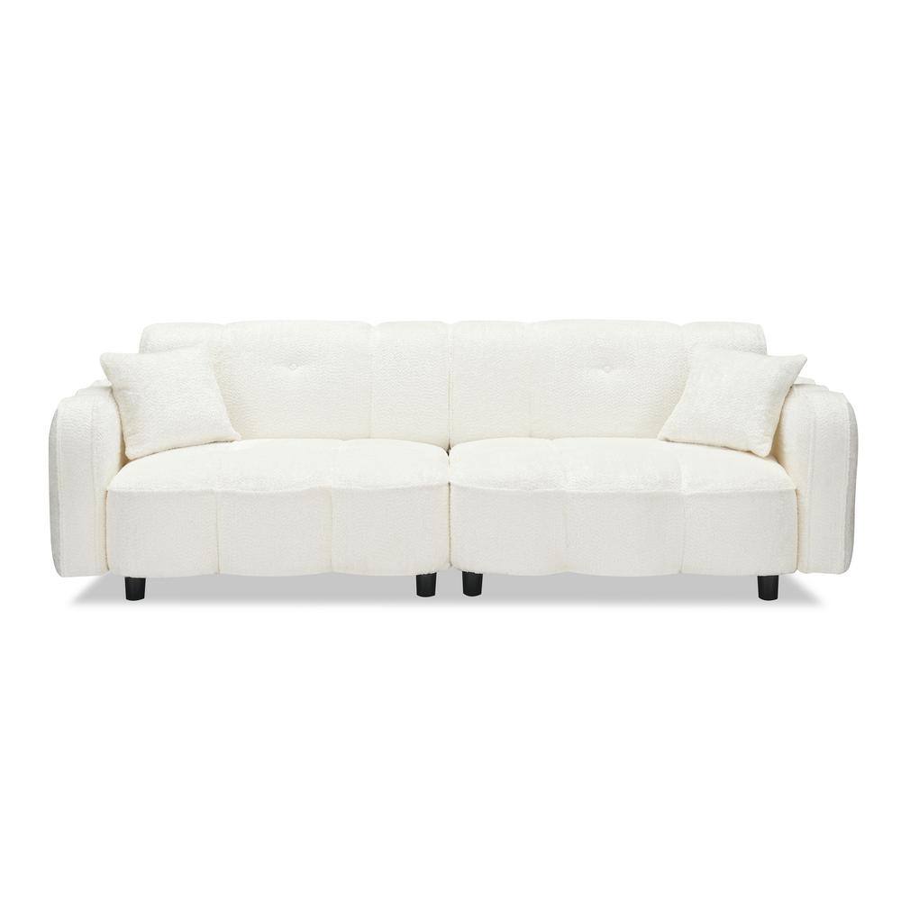 96.06 in Wide Round Arm Teddy Creative Velvet Rectangle Modern Upholstered Sofa in White