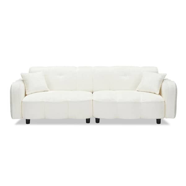 Z-joyee 96.06 in Wide Round Arm Teddy Creative Velvet Rectangle Modern Upholstered Sofa in White