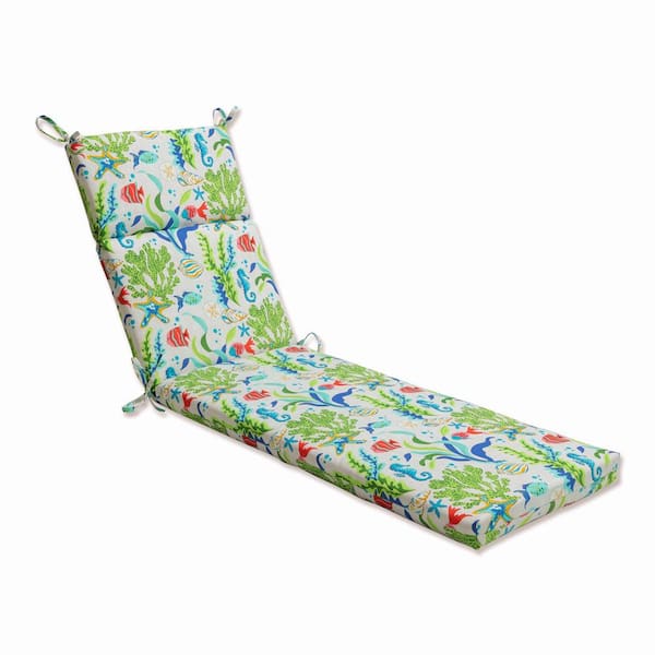 Pillow Perfect Tropical 21 x 28.5 Outdoor Chaise Lounge Cushion in Blue/Green Coral Bay