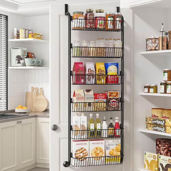 Over the Door Kitchen Pantry Organizer and Storage, 6-Tier Black Spice Rack, Large Capacity Hanging Seasoning Organizer