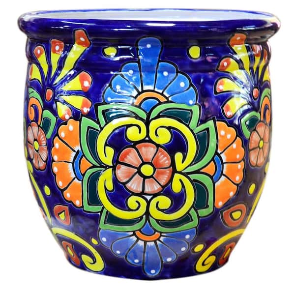Ravenna Pottery Talavera 12-1/2 in. Round Ceramic Pot - B 4