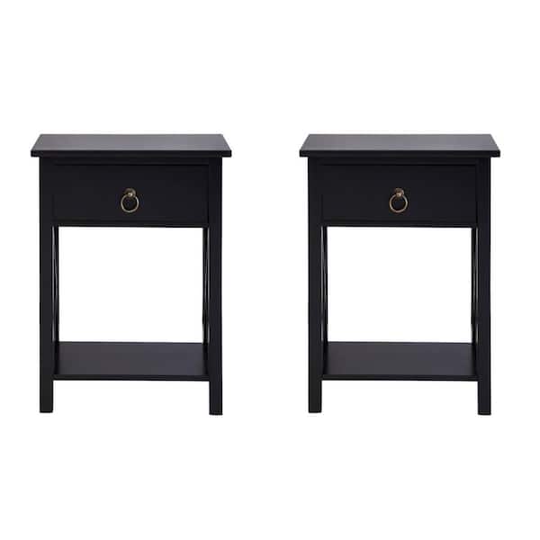 MAYKOOSH 16 in. Black Wooden End Tables - (Set of 2) Modern Minimalist Nightstands with Storage