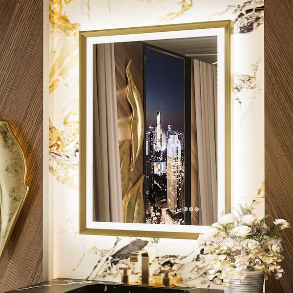 28 in. W x 36 in. H Rectangular Aluminum Framed with 3 Colors Dimmable LED Anti-Fog Wall Mount Bathroom Vanity Mirror