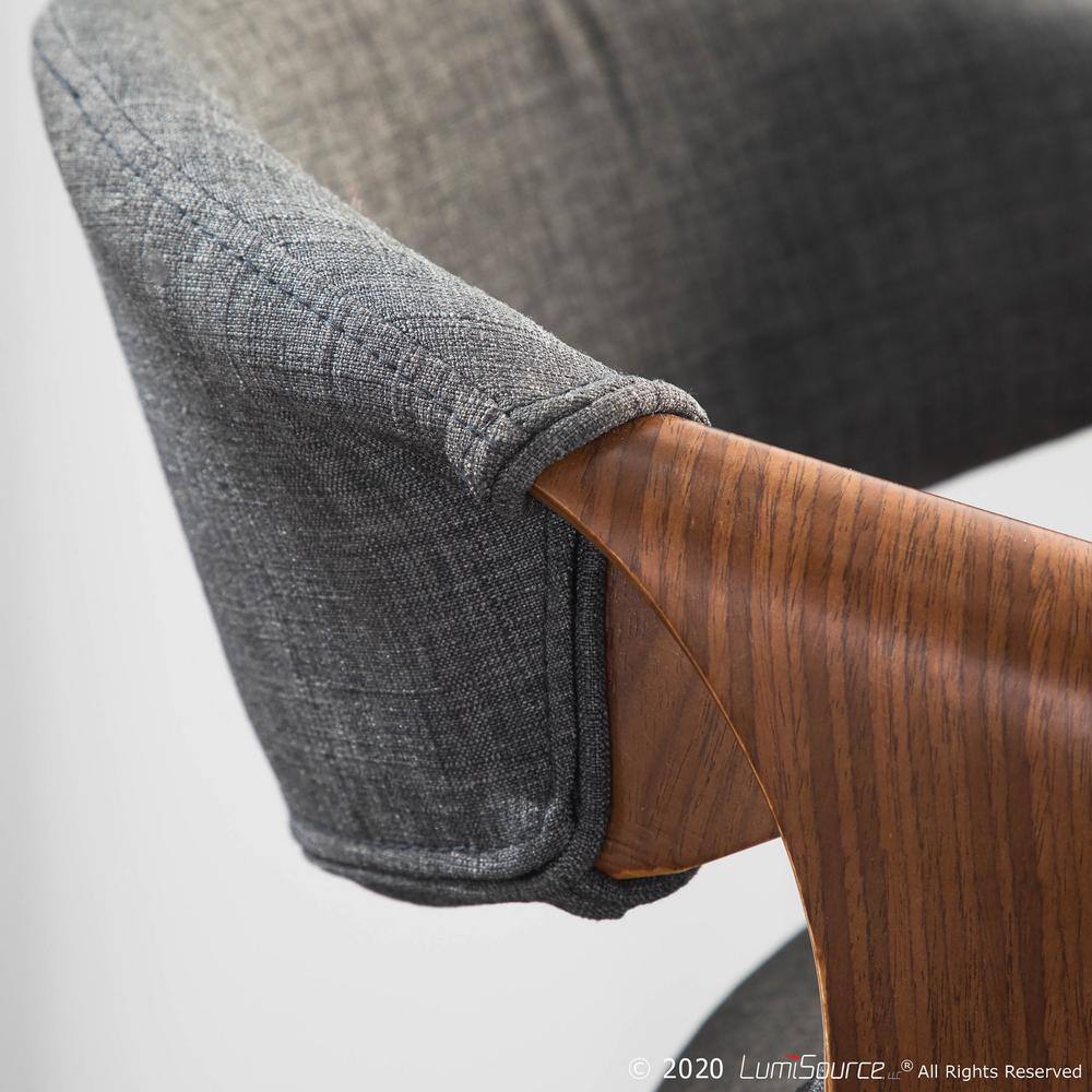 Walnut Wood and Charcoal Fabric Swivel Counter Stools
