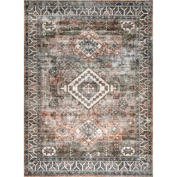 Bowie Machine Washable Rust 9 ft. x 12 ft. Tribal Pattern Area Rug