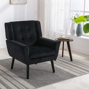 Black Soft Velvet Ergonomics Accent Chair with Armrest, Upholstered Armchair Reading Side Chair for Living Room Bedroom