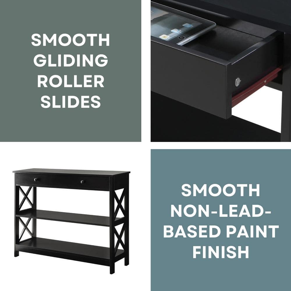 Oxford Transitional Black Wood Console Table with Drawer and Shelves