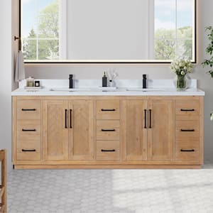 Anais 84 in. W x 22 in. D x 33 in. H Freestanding Bath Vanity in Brown with White Engineered Stone Top without Mirror