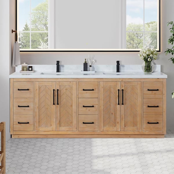 Altair Anais 84 in. W x 22 in. D x 33 in. H Double Sink Freestanding Bath Vanity in Brown with White Engineered Stone Top