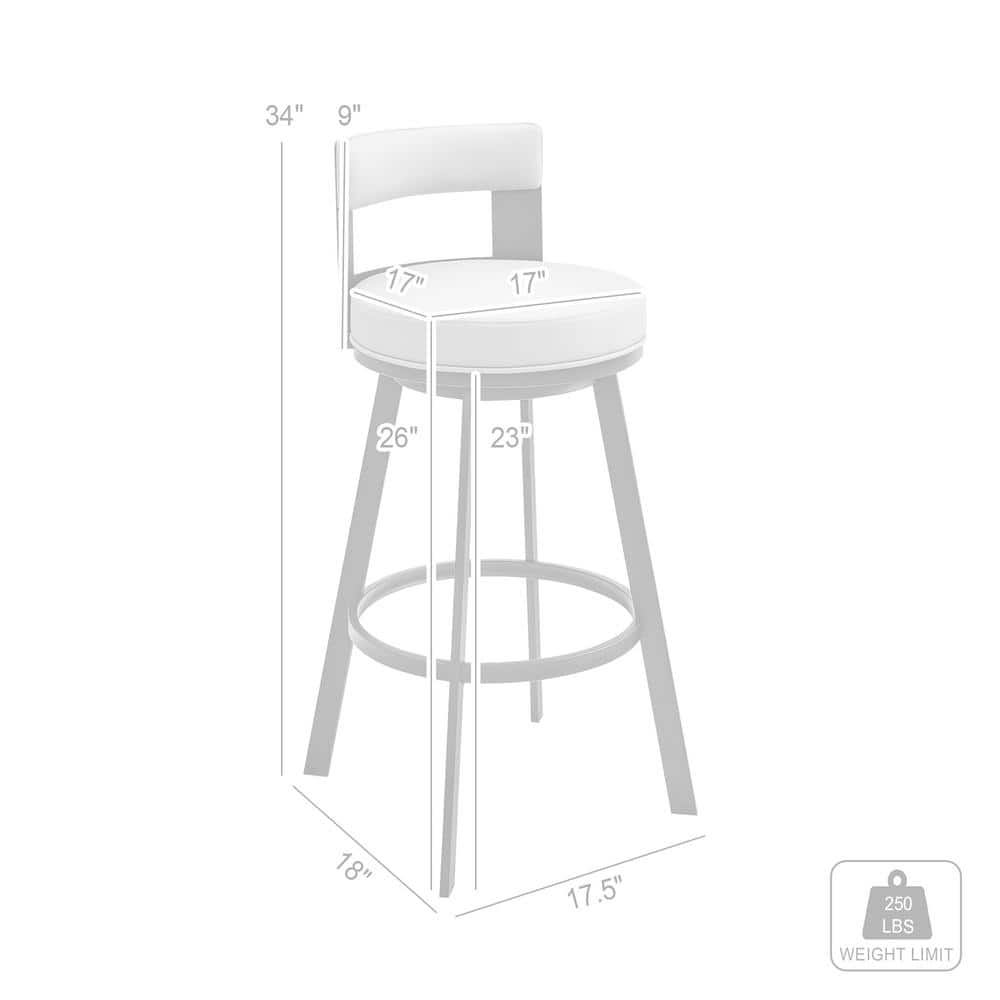 Flynn Black Metal and Light Grey Faux Leather Swivel Counter Stool