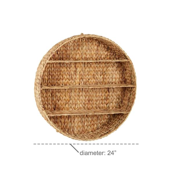 24 in. x 24 in. Brown Round 3 Shelves Dried Plant Wall Shelf