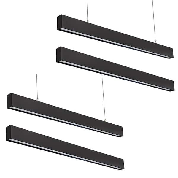 4 ft. 50-Watt 3CCT Selectable 6000-lumen Black Integrated LED Up and Down Suspended Shop Light Fixture Dimmable (4-Pack)