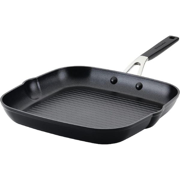 Adrinfly 11.25 in. Hard Anodized Aluminum Nonstick Square Grill Pan in Onyx Black with Quick Heat Distribution and Pour Spouts