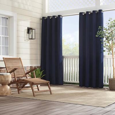 "Canvas Solid Outdoor Grommetted 52 in. W x 96 in. L Light Filtering Window Panel in Dark Blue"