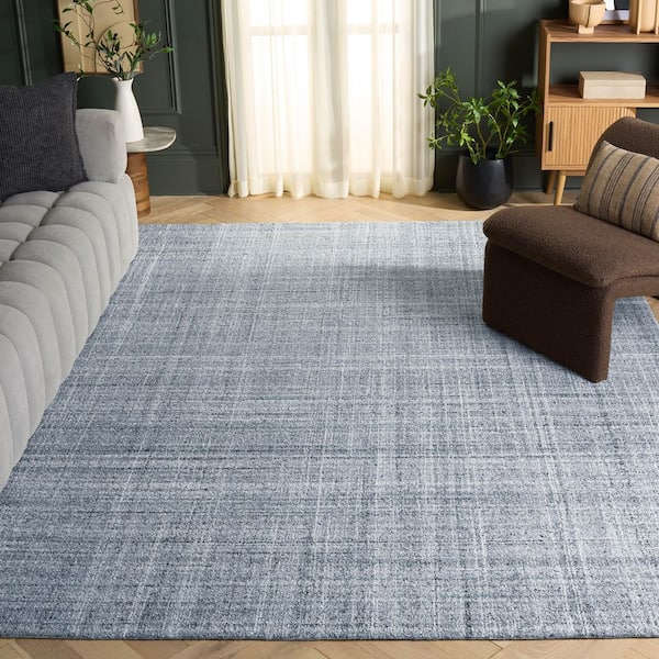 Abstract 8 ft. x 10 ft. Aqua/Gray Modern Plaid Area Rug