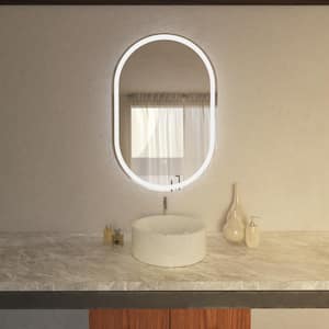 Grace 24 in. W x 36 in. H Small Oval Frameless LED Wall Bathroom Vanity Mirror with Memory Dimmer and Defogger