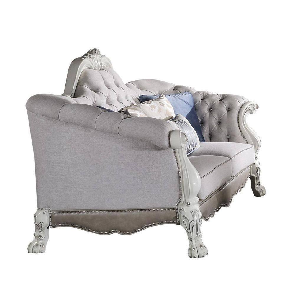 Ally 46 in. Slope Arm Faux Leather Rectangle Shape with 7 Throw Pillow Sofa in. Bone White