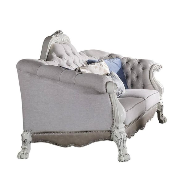 Ally 46 in. Slope Arm Faux Leather Rectangle Shape with 7 Throw Pillow Sofa in. Bone White