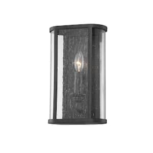 Chace 1-Light Forged Iron Clear Seeded Outdoor Wall Lantern Sconce