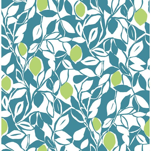 A-Street Prints Loretto Teal Citrus Teal Wallpaper Sample