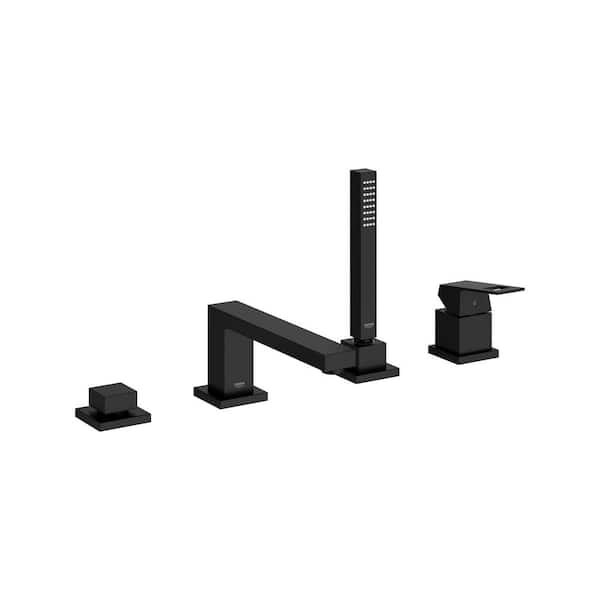 GROHE Eurocube Single-Handle Deck Mount Roman Tub Faucet with Hand Shower in Matte Black