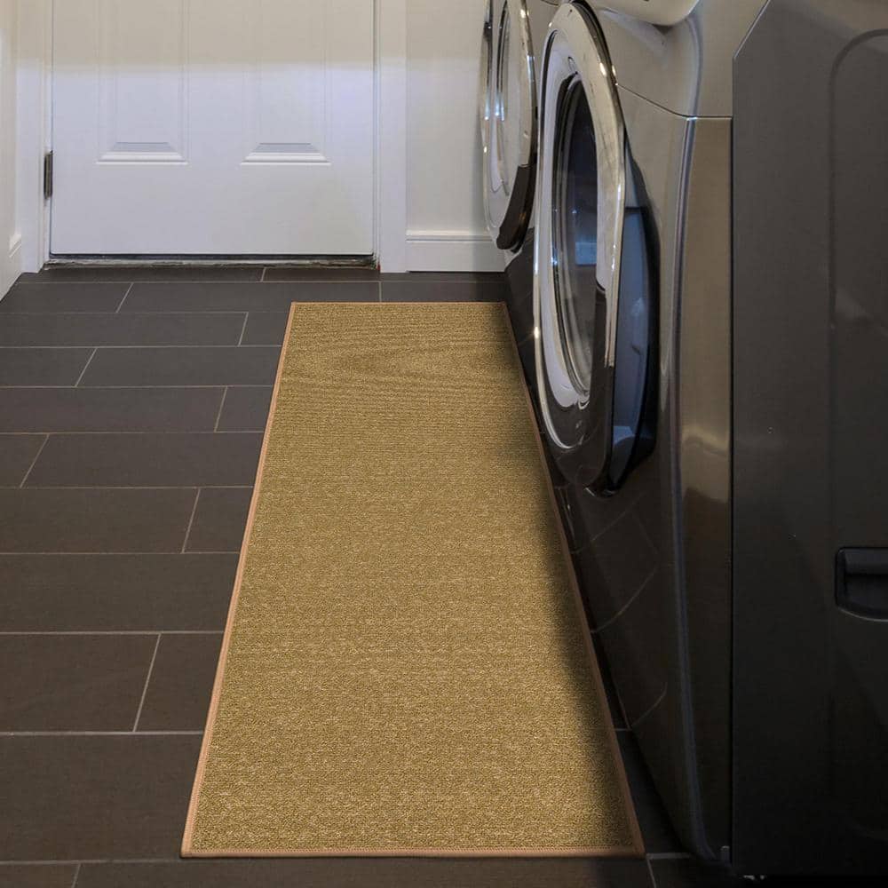 Beige Polyamide Non-Slip Rubberback Runner Rug for Kitchen