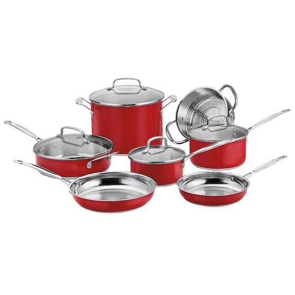 Cuisinart Chef's Classic 11-Piece Stainless Steel Cookware Set in Red and Stainless Steel