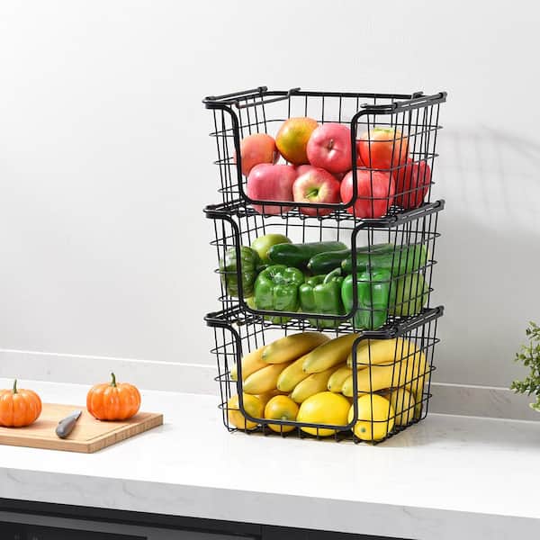 Stackable Wire Baskets For Pantry Storage and Organization with Pantry  Storage Bins With Handles Sturdy Metal
