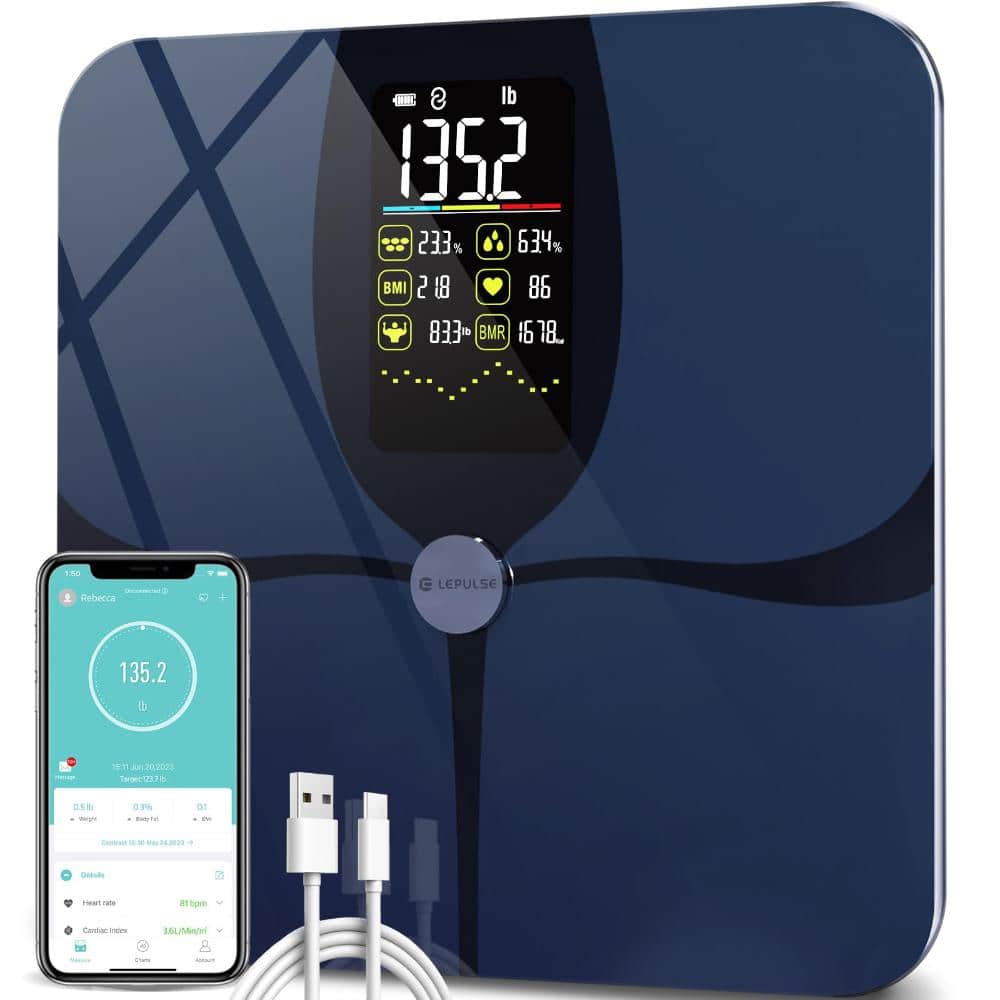 Rechargeable Digital Bathroom Scale with Large LCD in Black