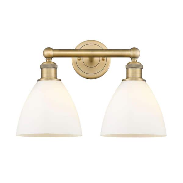 Bristol Glass 16.5 in. 2-Light Brushed Brass Vanity Light with Glass Shade